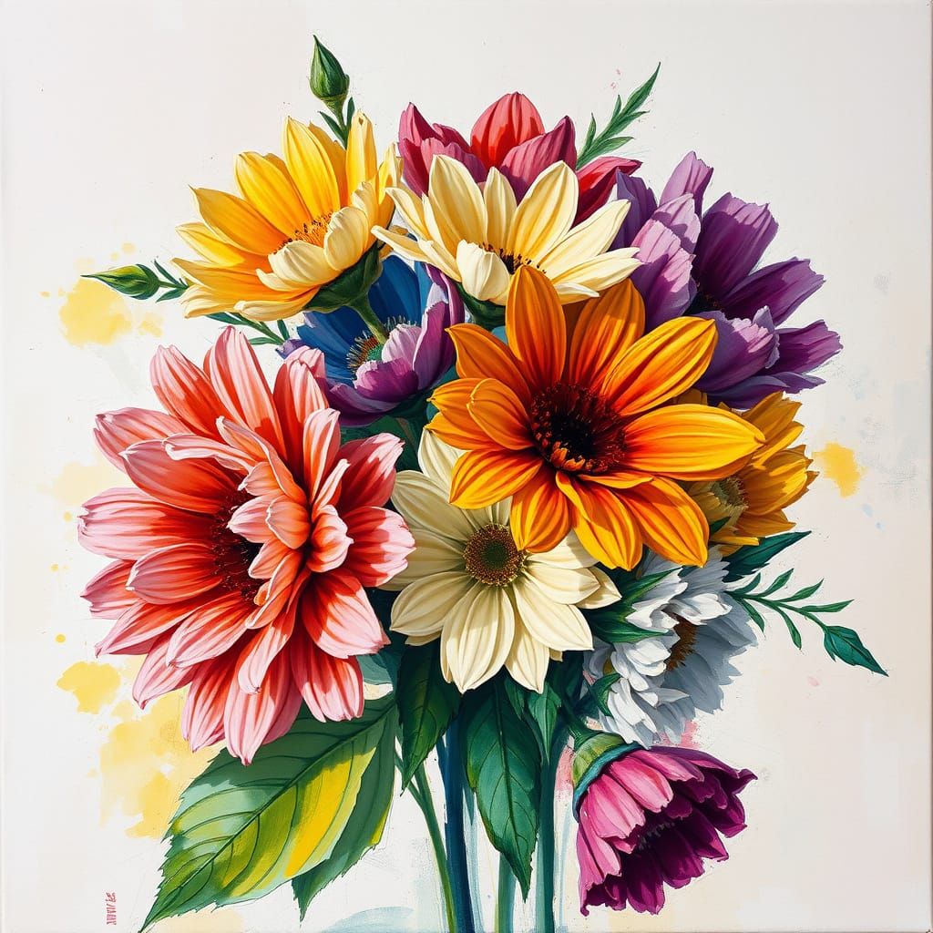 Vibrant Impasto Flowers in Expressive Brushstrokes