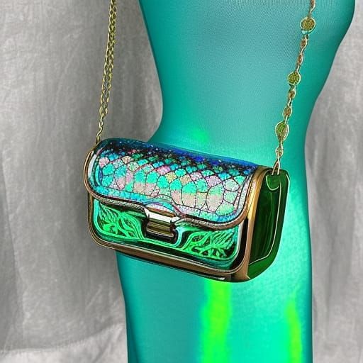 Emerald green holographic steampunk handbag with lime green accents& teal green holographic& turquoise blue holographic ...