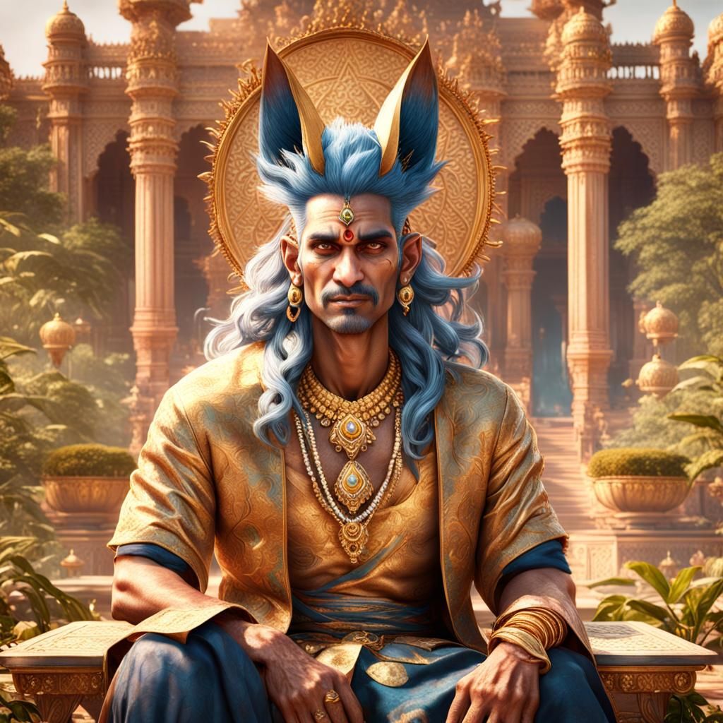Indian Jackal Man in Palace Garden, Fantasy Art