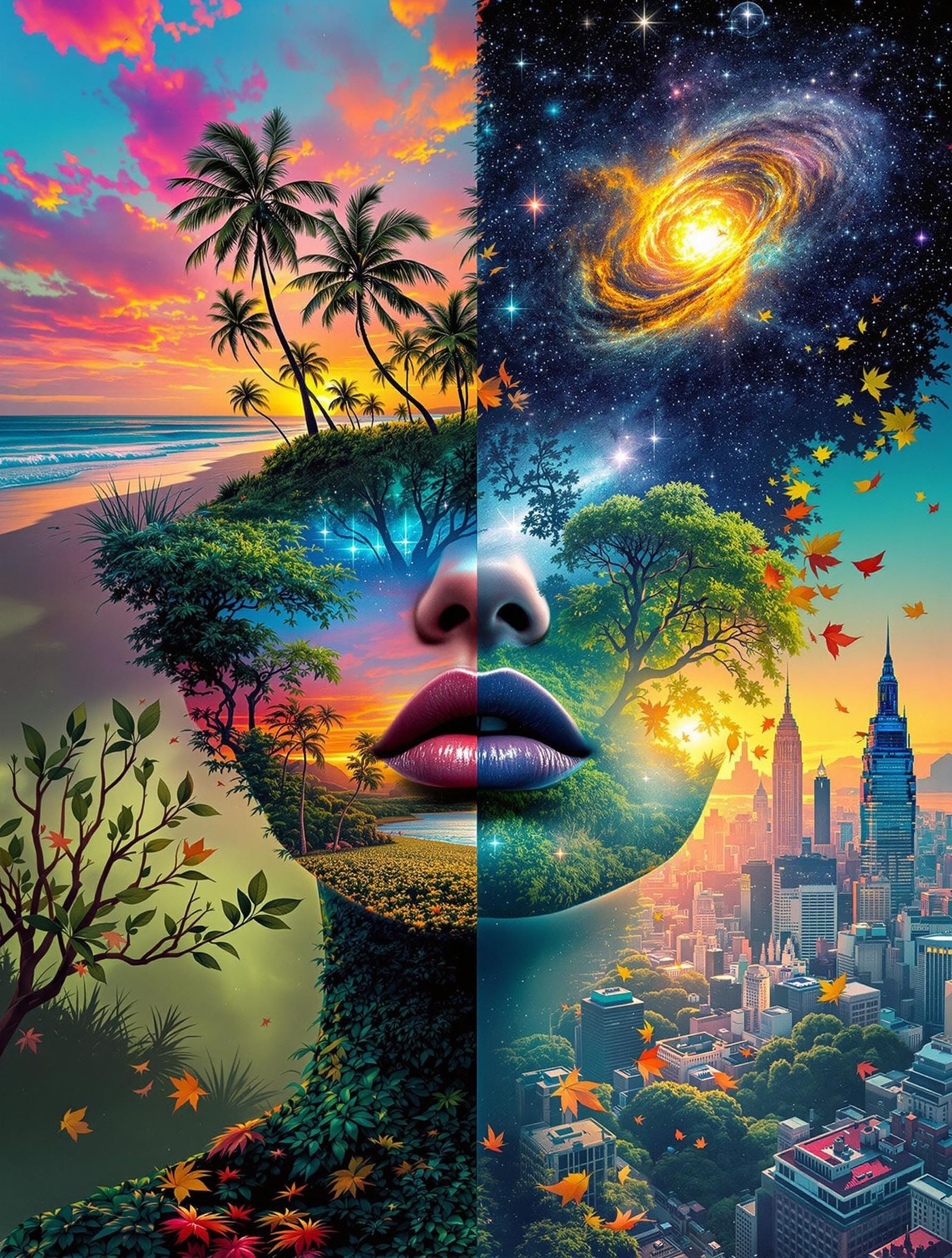 Surreal Face Portrait from Merged Scenes