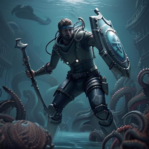 Diver Battles Kraken in Underwater 3D Cinematic