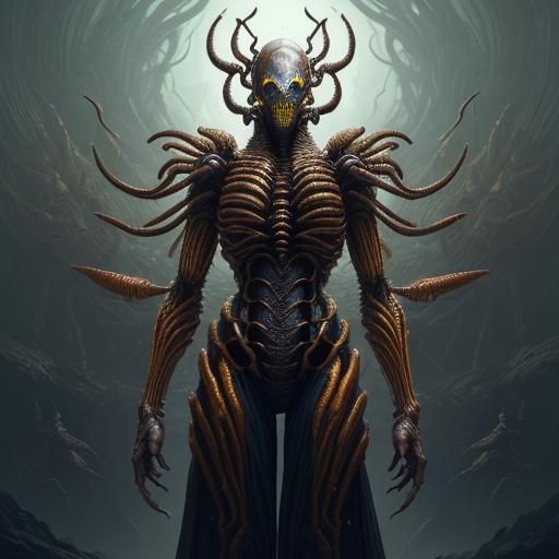 Biomechanical Insectoid Hive Creature in Fantasy Art Style