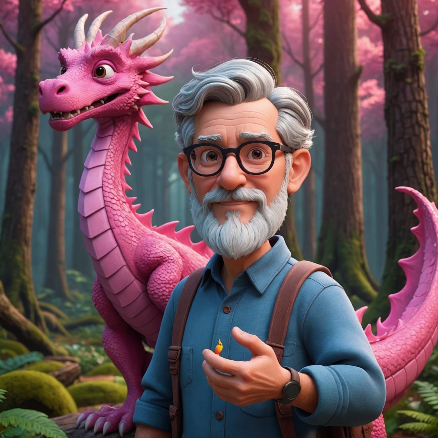 Man with Dragon in Cartoon 3D Style