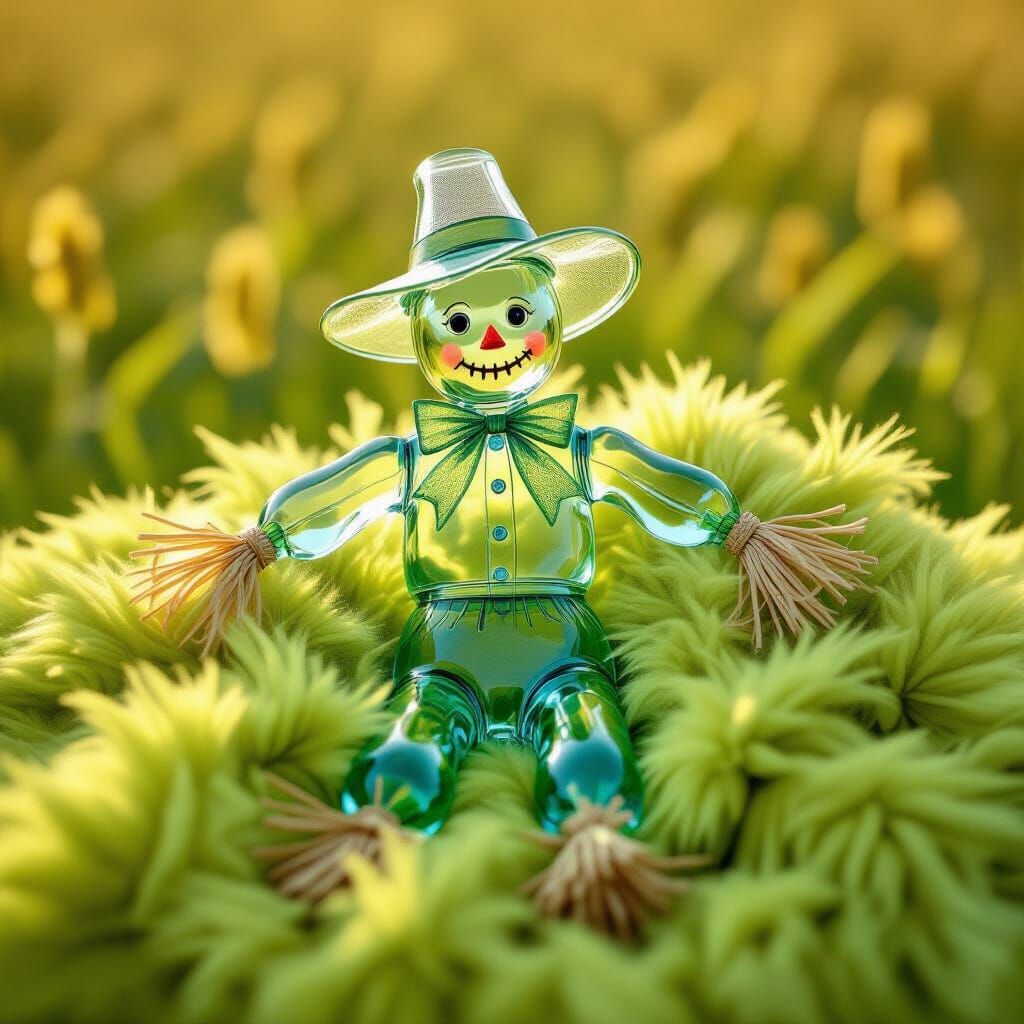 Art Nouveau Glass Scarecrow on Lime Fur