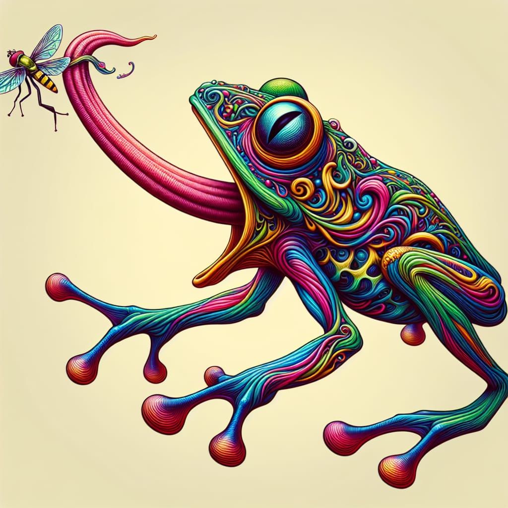 Iridescent Tree Frog Catches Fly: A Digital Still Life