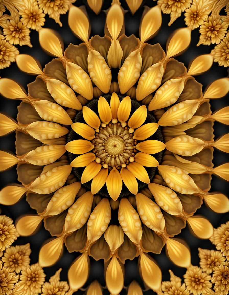 Kaleidoscopic View of Golden Flower in 8K