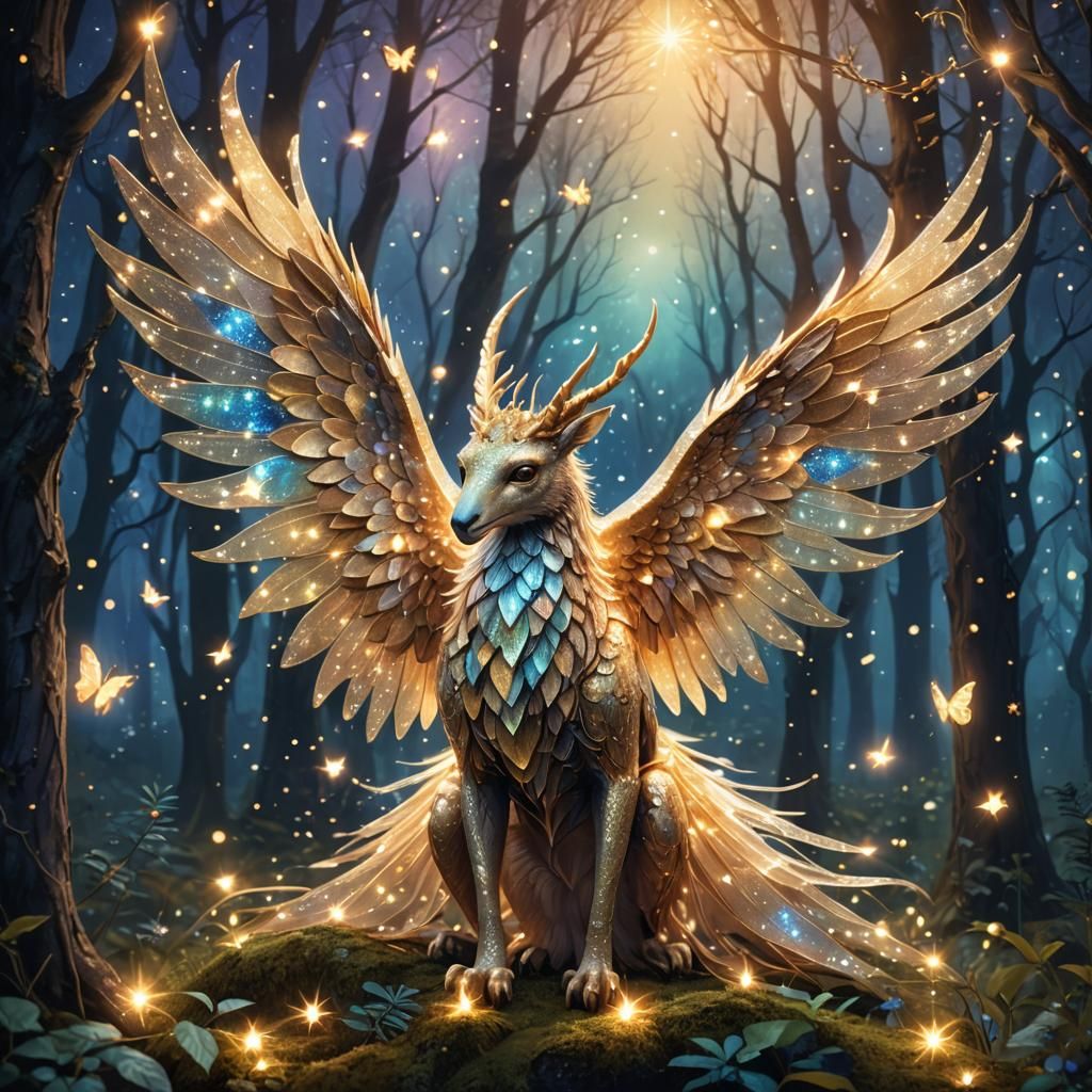Sparkling Mythical Creature in Mystical Forest
