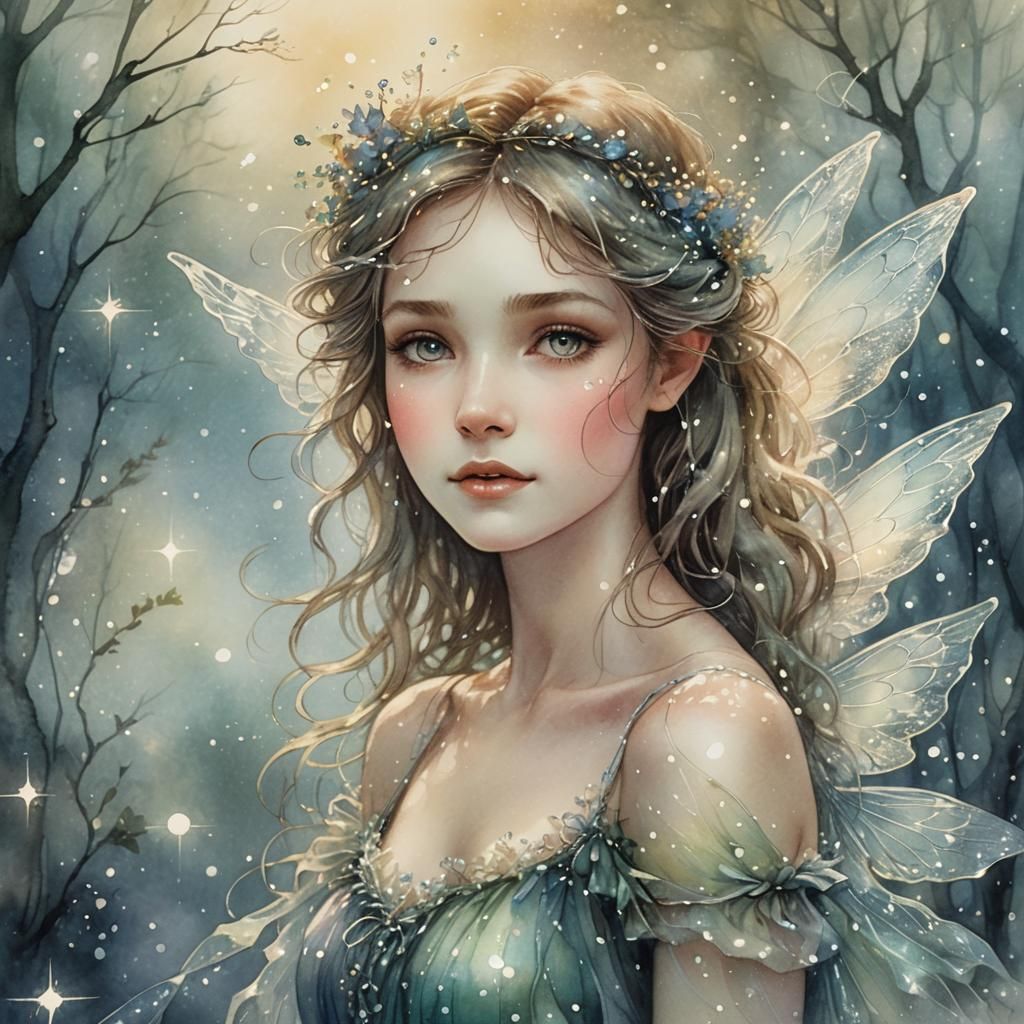 Enchanted Fairy Portrait in Watercolor Style