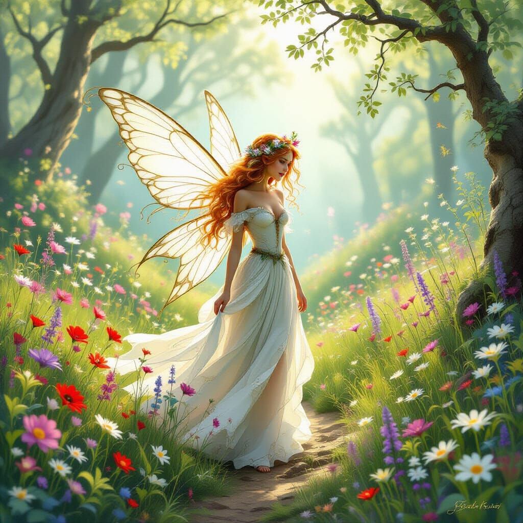 Ethereal Fairy in Lush Glen: Whimsical Art
