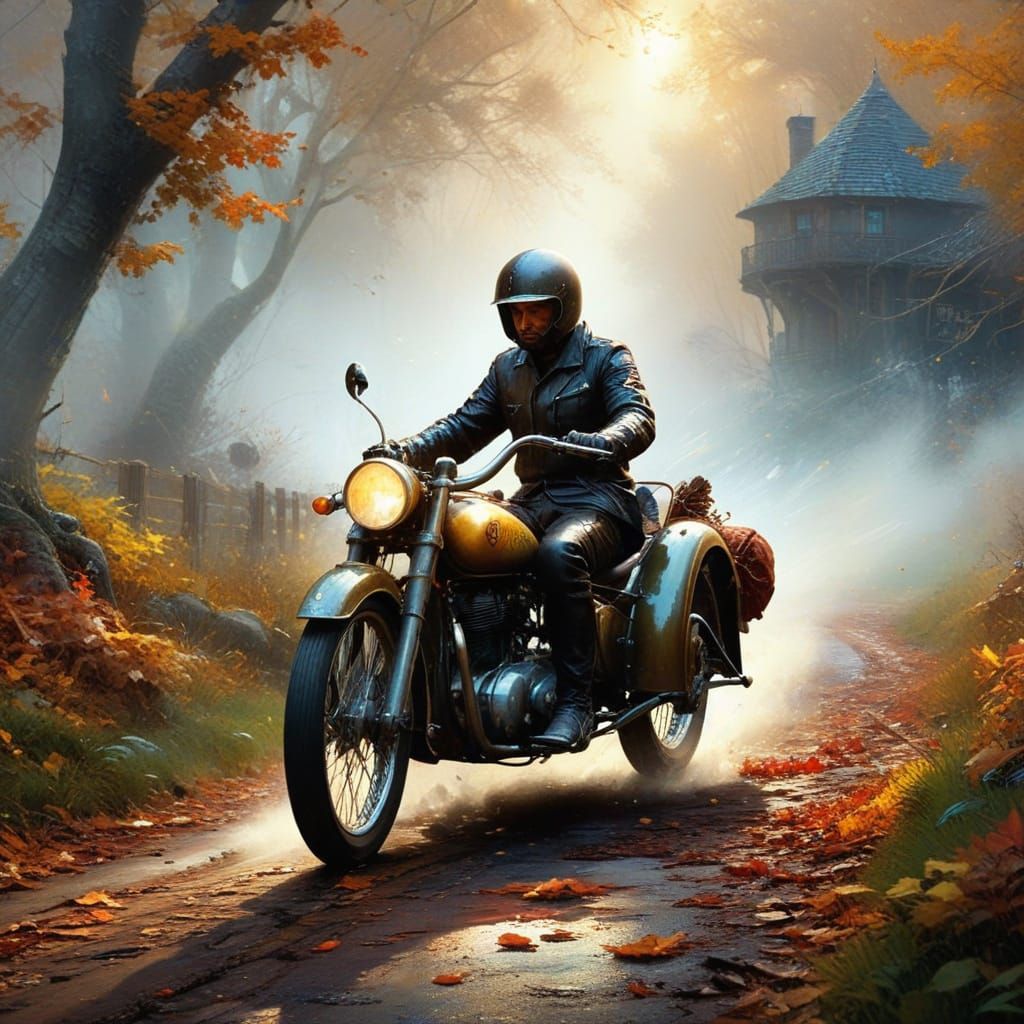 Vintage Motorcycle in Autumn Landscape