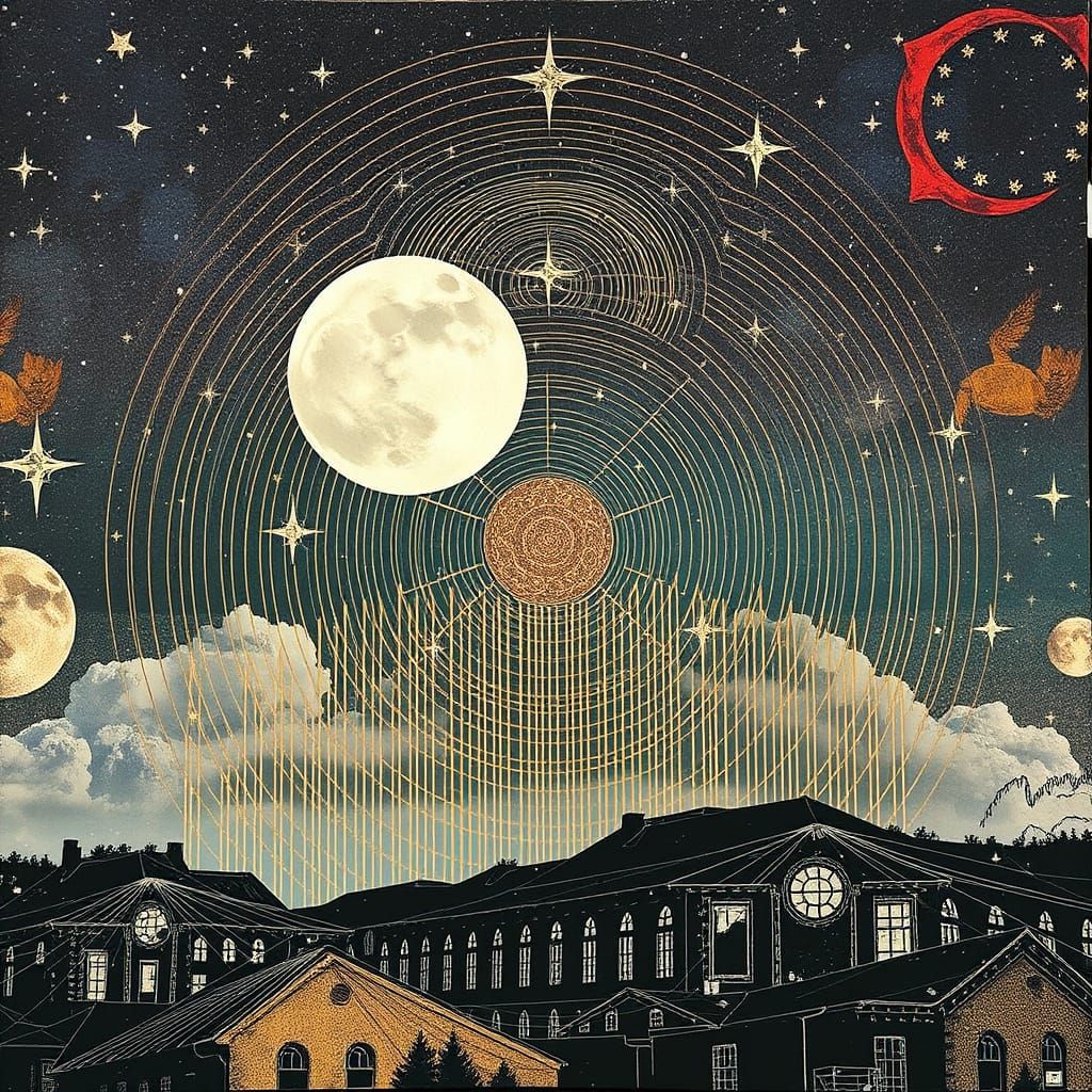 The Moon Falls: A Mixed Media Collage
