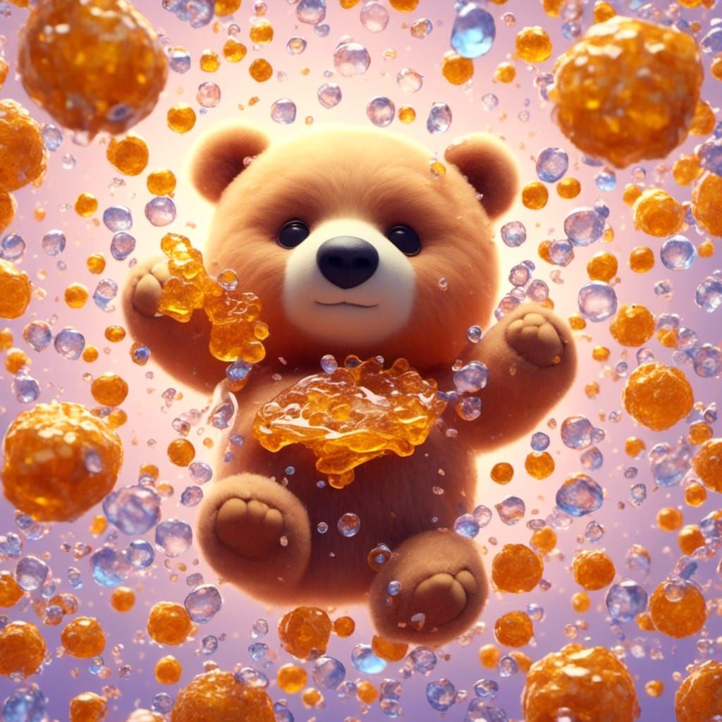Pastel Bear with Honey Beans, Cute Painting