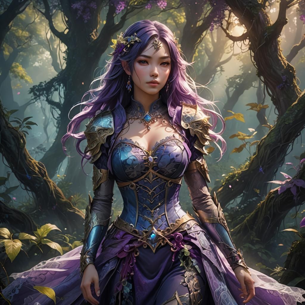 Mystical Anime Character in Forest, Fantasy Illustration