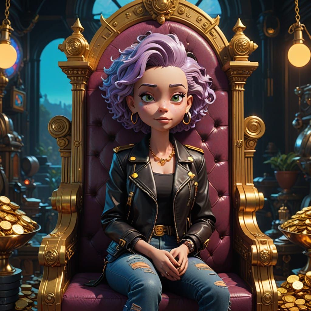 Luxurious Queen and Adventurer Unite in Vibrant, Surreal Sce...