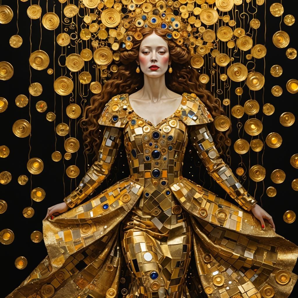 3D Recreation of Golden Portrait in Art Nouveau Style