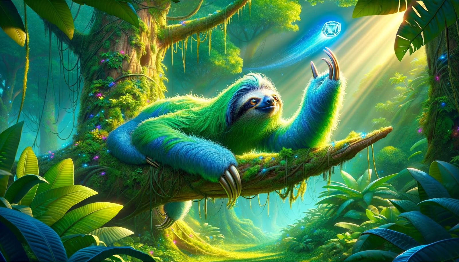 Giant Azure Sloth in Mystical Jungle Scene