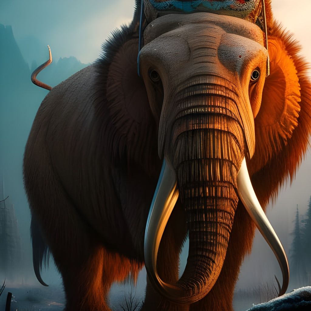 Steampunk Mammoth in Frozen Tundra, 3D Digital Art