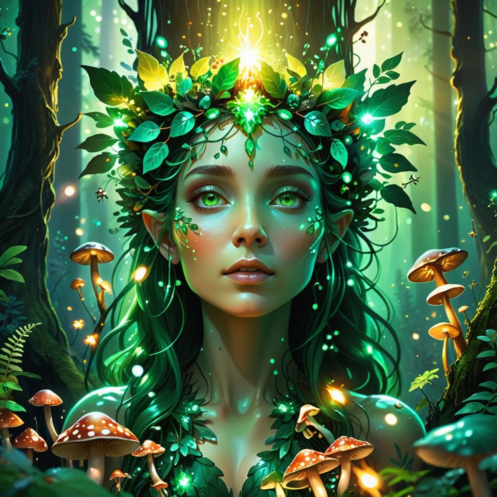 Emerald Dryad in Enchanted Forest: Fantasy Art