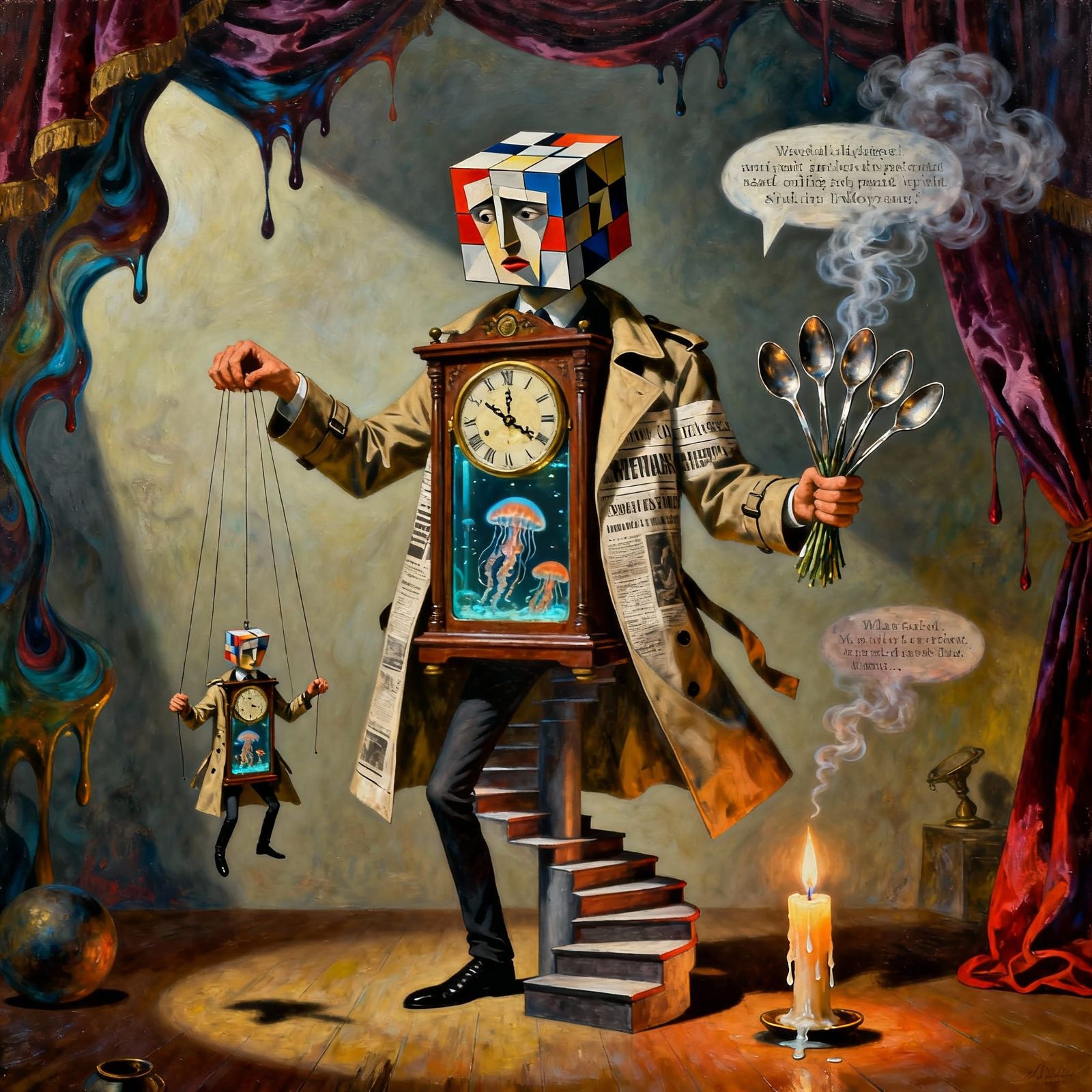 Surreal Clock Torso Character in Dreamlike Style