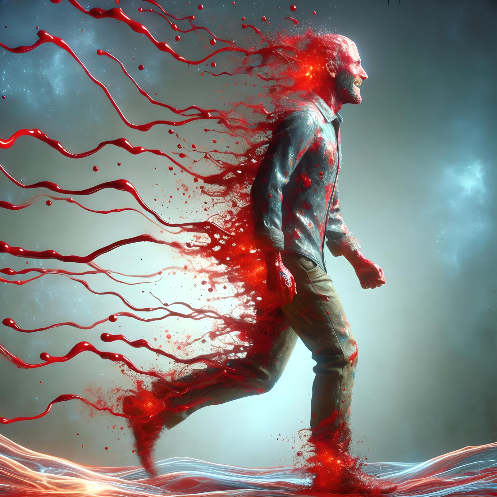 Joyful Man in Red with Pulsating Rift