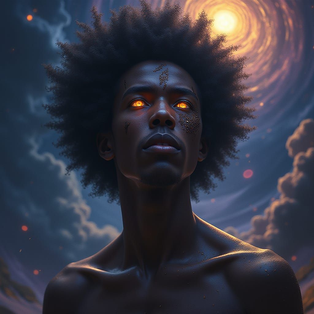 Afro-American Celestial Demon with Glowing Eyes