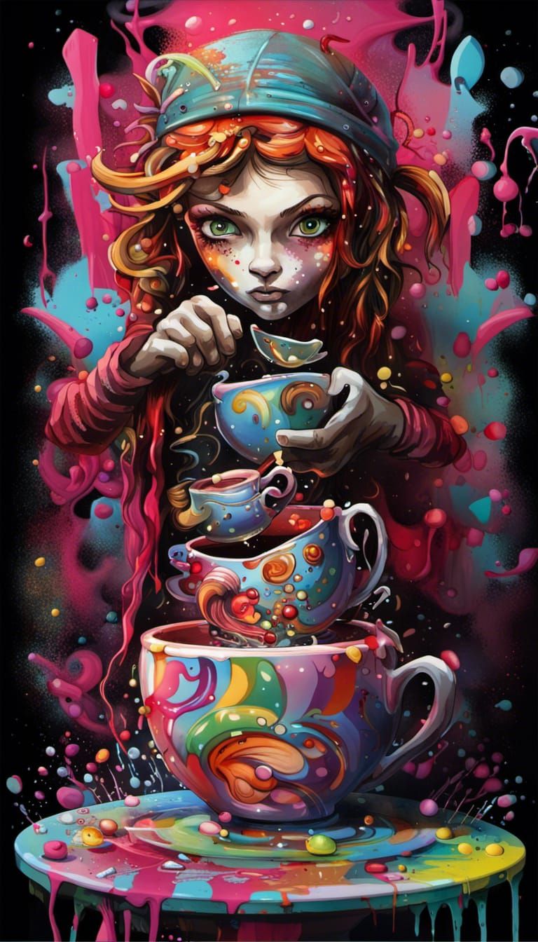 Tea Cup Pixie Graffiti Art in Playground