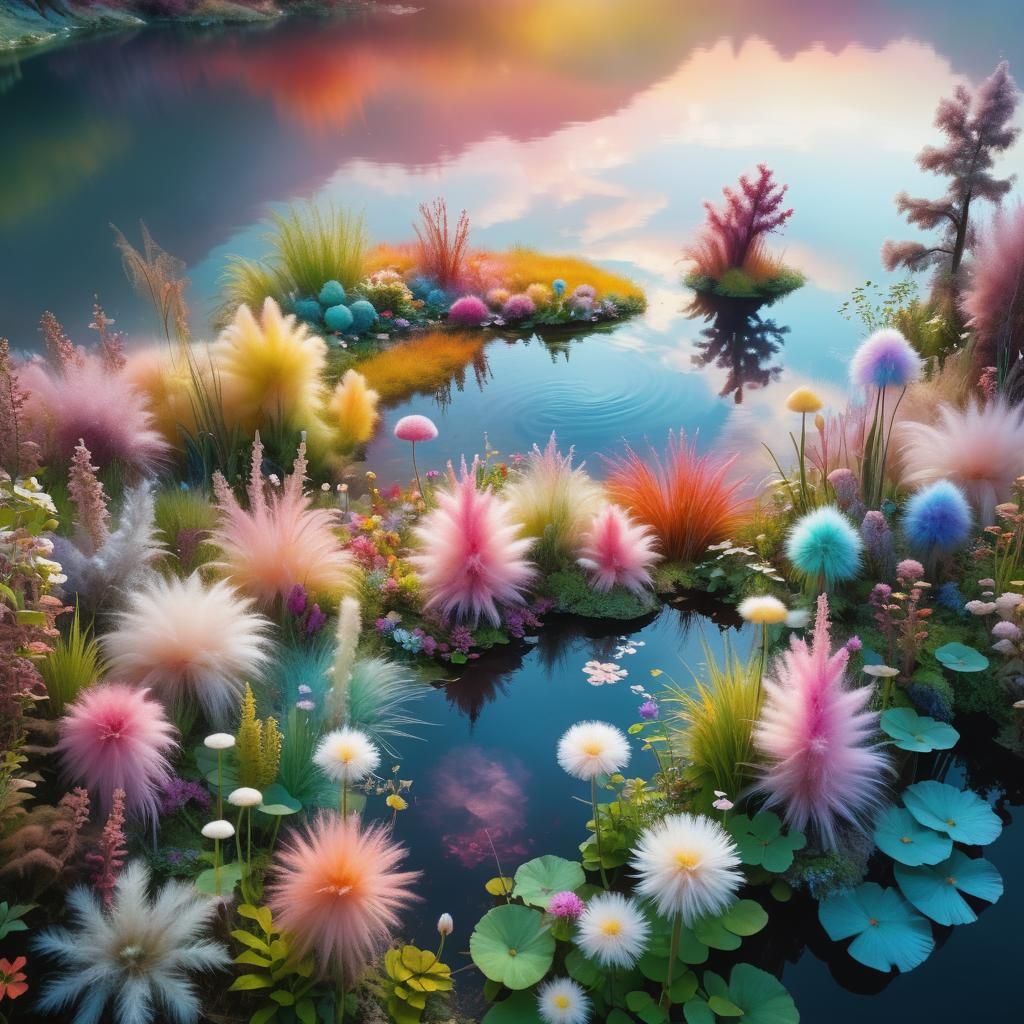 Ethereal Lake Landscape with Extraterrestrial Plants