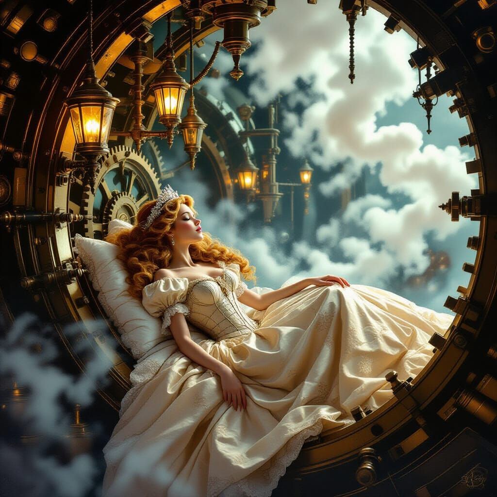 Steampunk Sleeping Beauty Awakens in 1287 Engine Room