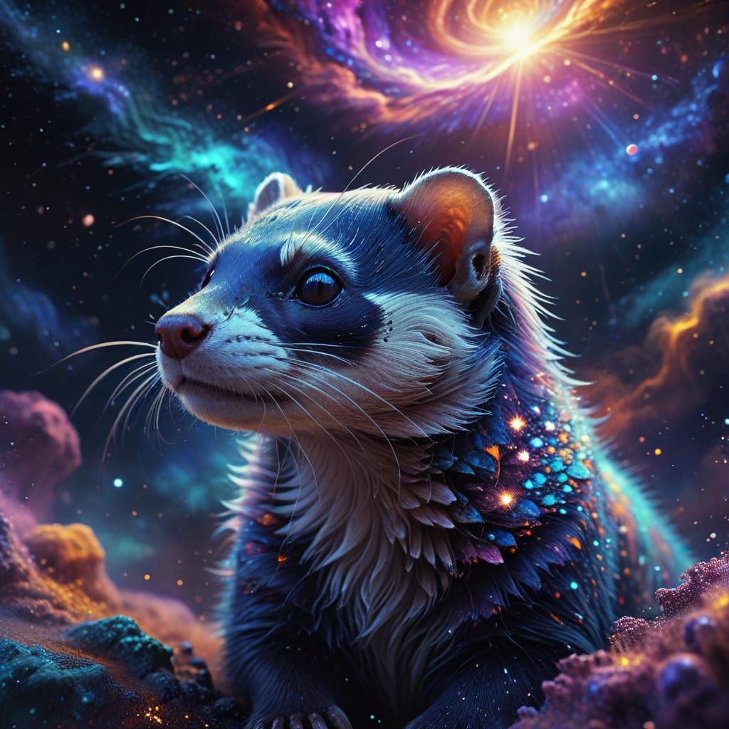 Cosmic Ferret Slithers Through Nebula as Astral Illustration