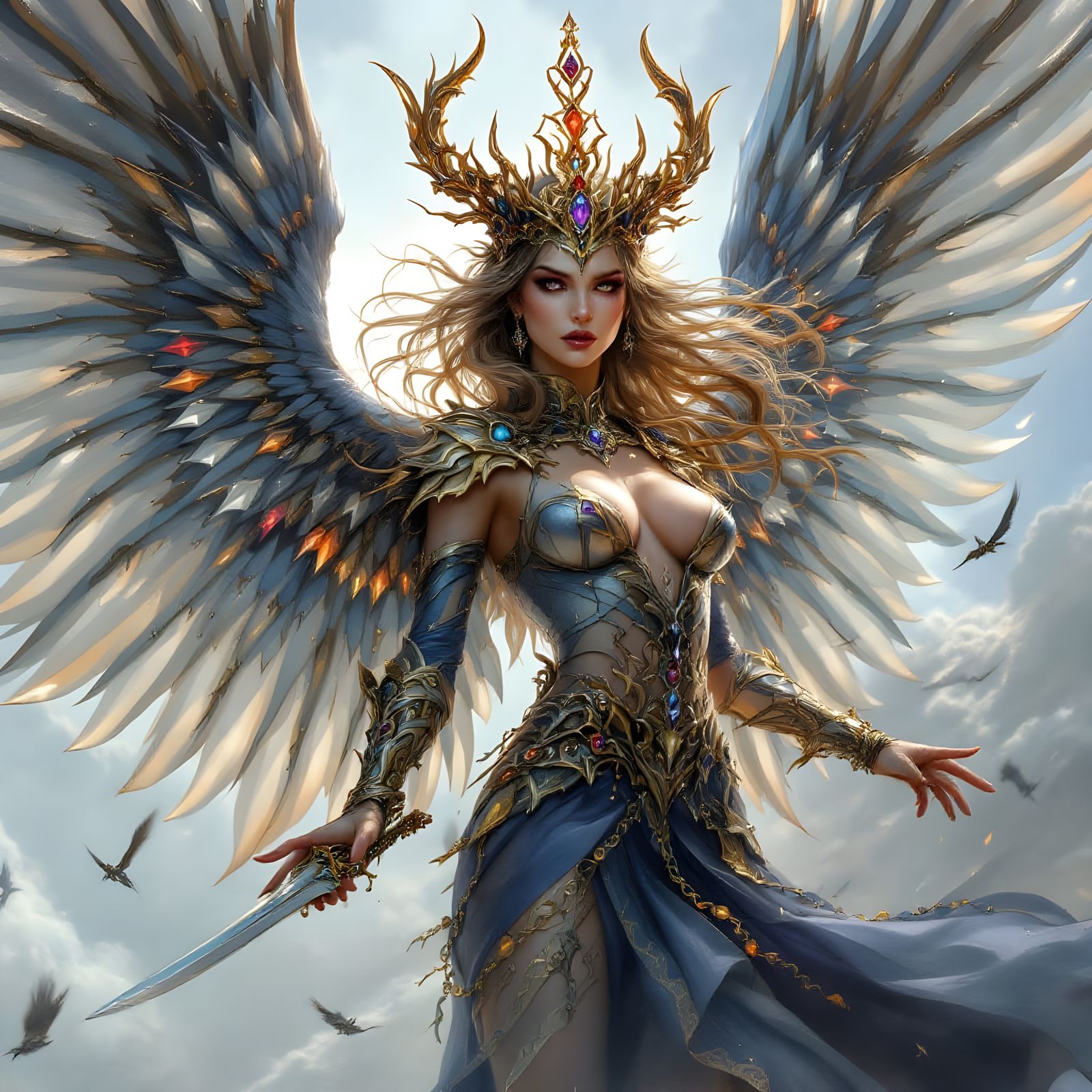 Hyperrealistic Goddess of Blades and Gemstone Splendor