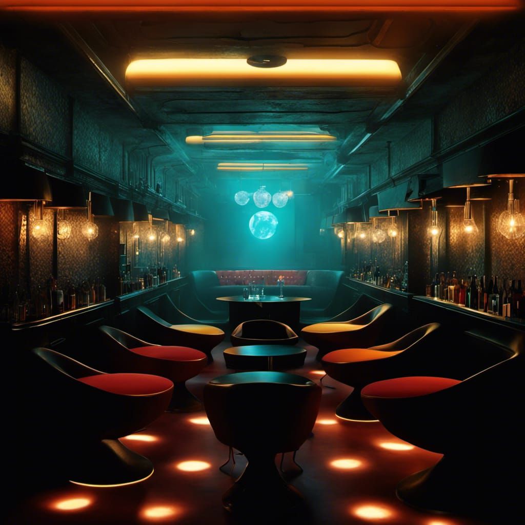 Cyberpunk Tavern: Gothic Art Deco Lounge in Subterranean Set...