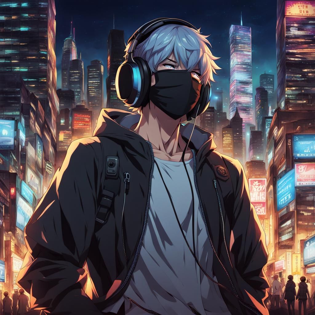 Anime Boy in Tech World at Night