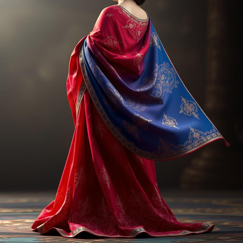 Intricate Saree Design in Indian Red and Blue