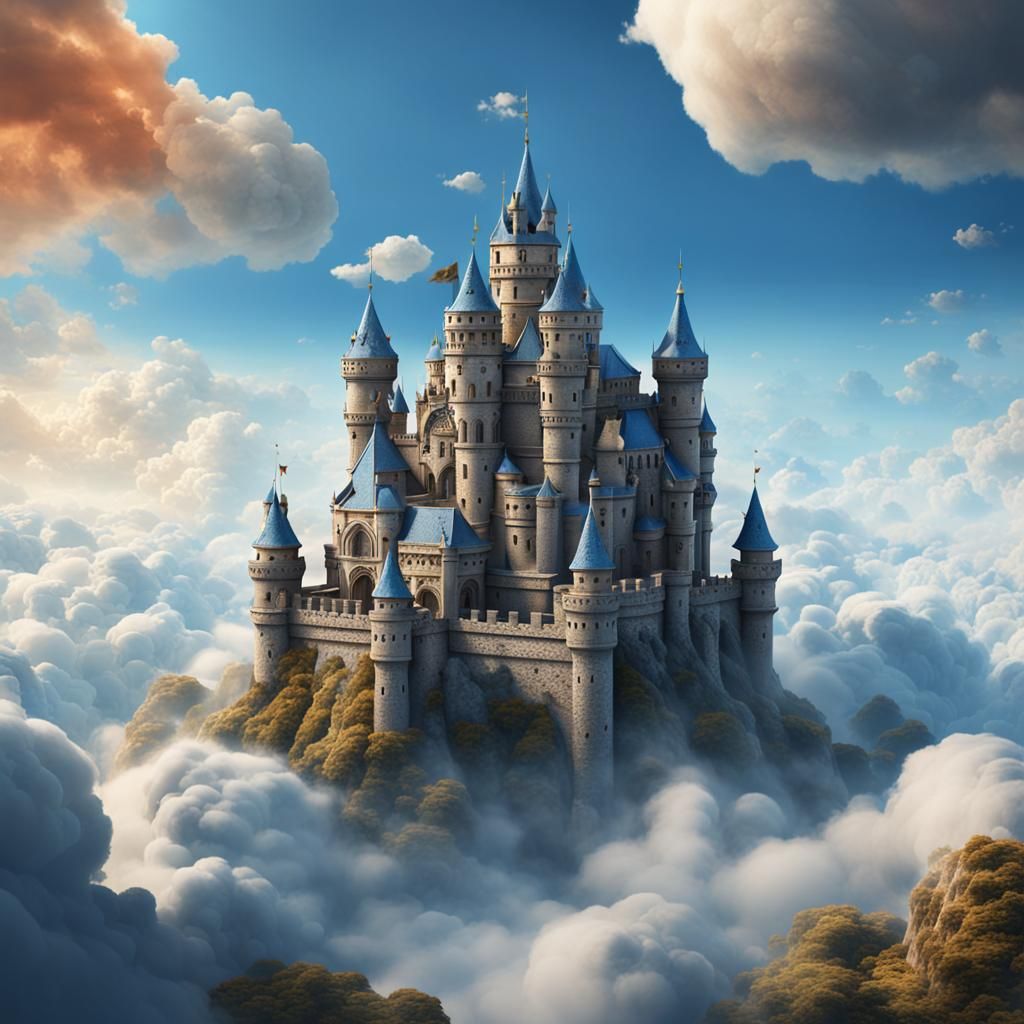 Fantastical Castle Above Clouds: Detailed Matte Painting