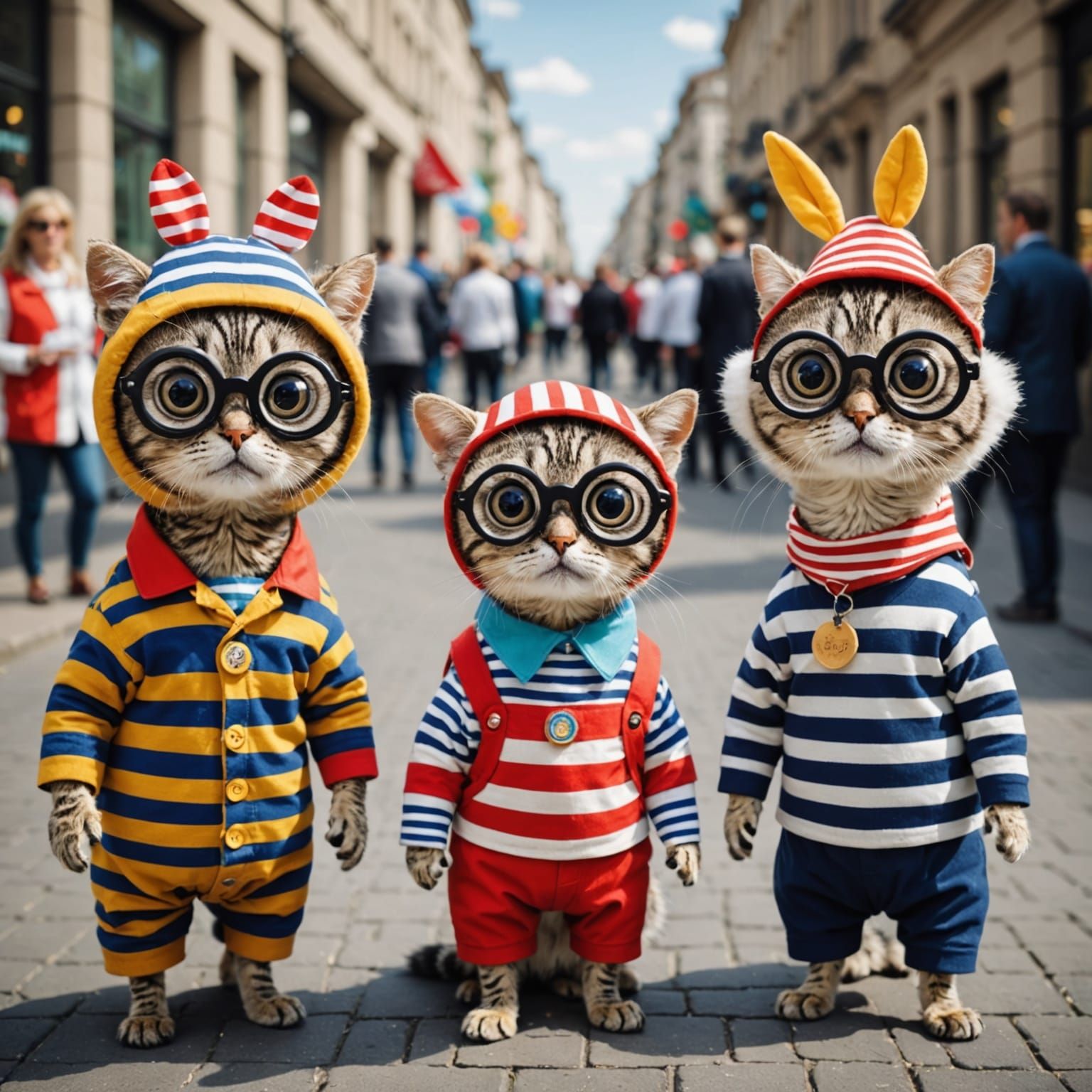 Whimsical Striped Creatures in Parade