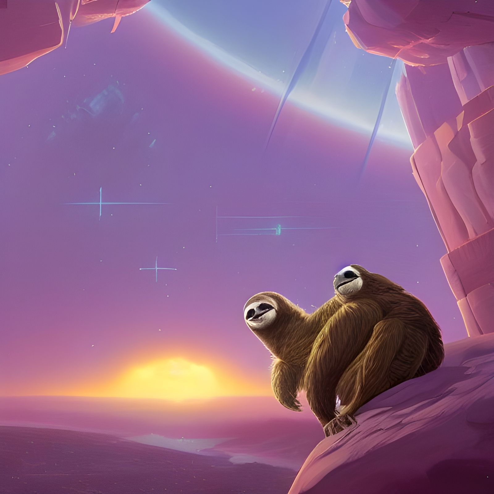 Sloth in Deep Space: Cel-Shaded Digital Art