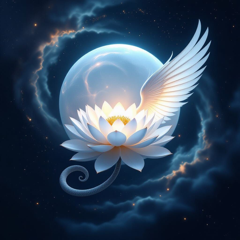 Cosmic Sphere with Lotus Flower in Dark Fantasy Style