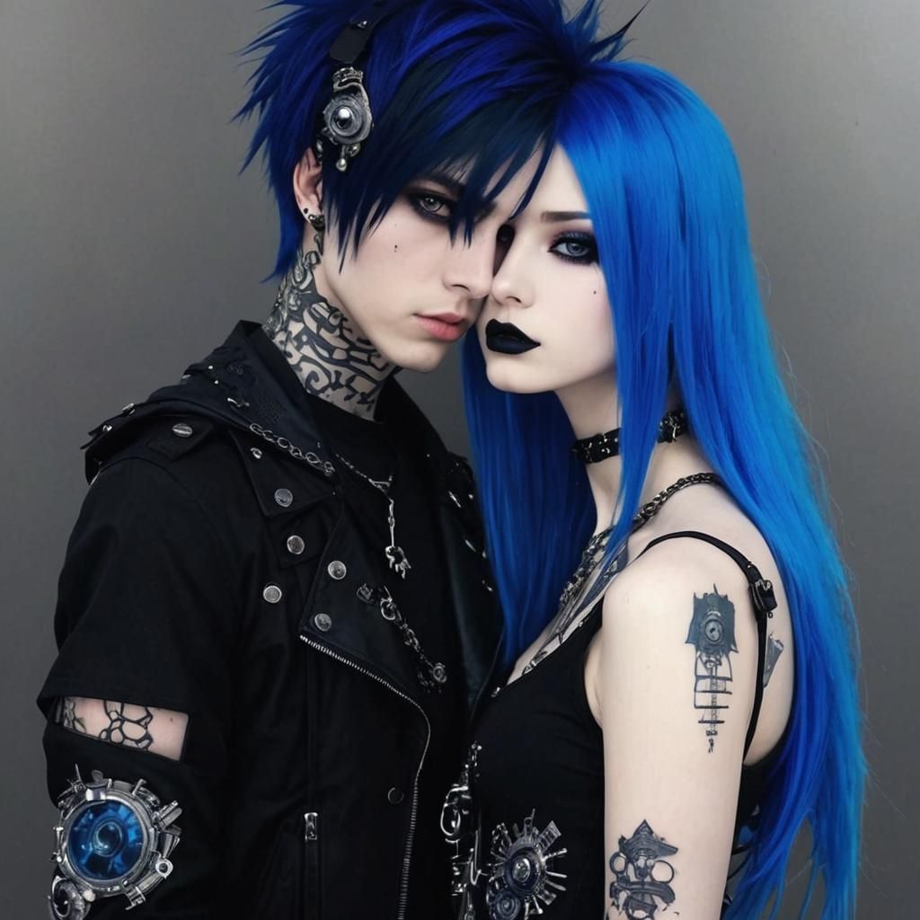 Cyberpunk Emo Guy and Gothic Blue Girl