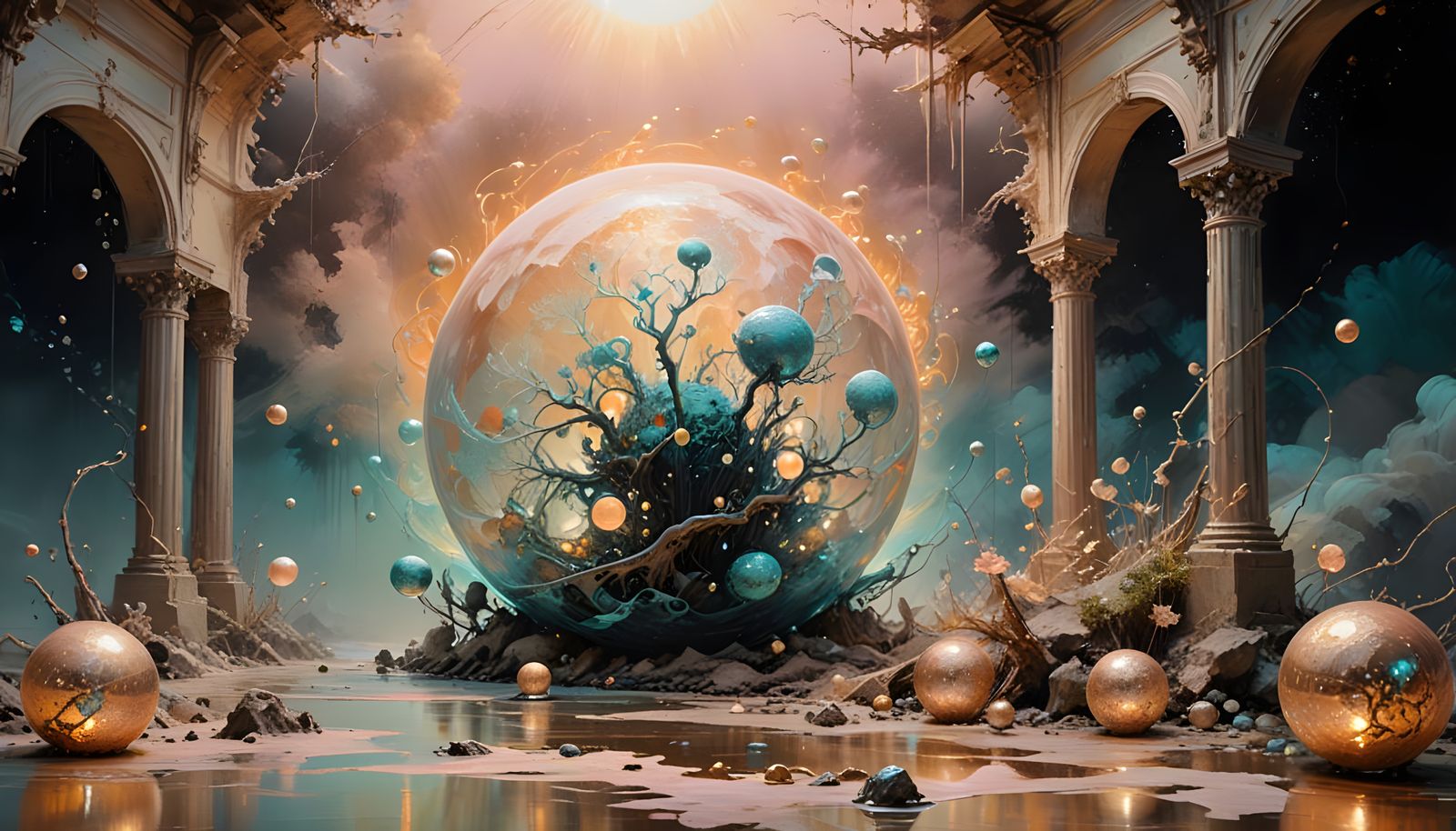 Bioluminescent Landscape in Soft Impasto Painting Style