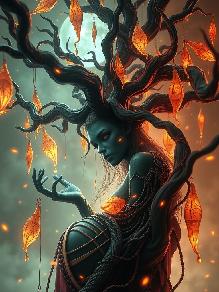 Luminescent Dryad in a Gothic Fantasy Landscape