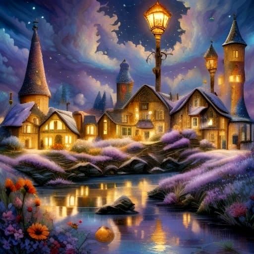 Candy Village Dreamscape with Gingerbread Houses