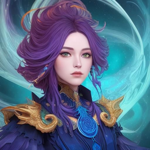 Stylized Female Bust with Fractal Hair in Digital Art