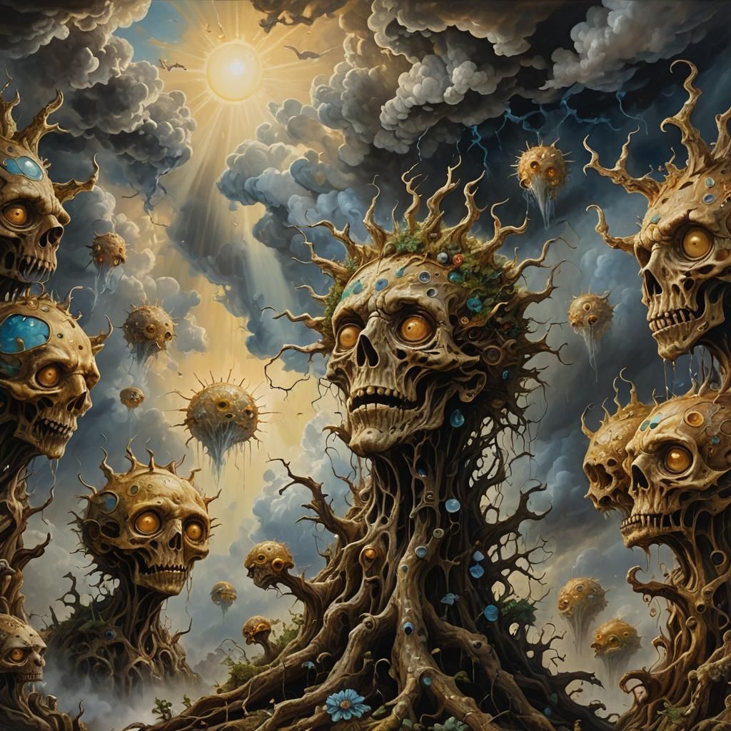 Surreal Creatures in Oil Painting with Divine Light