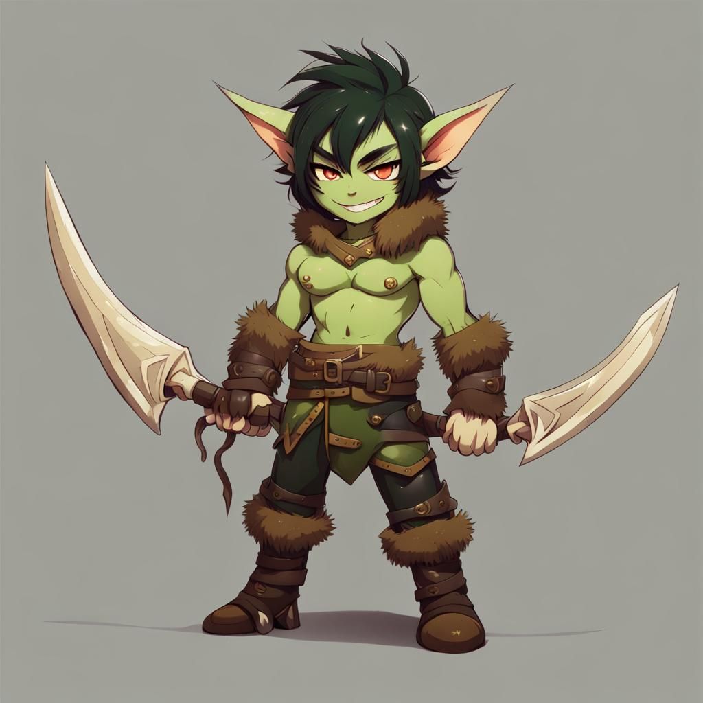 Anime Goblin Barbarian with Mace in Oil Painting Style