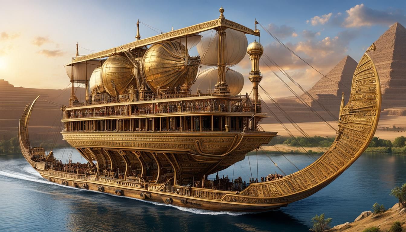 Steampunk Egyptian Ships on the Nile River