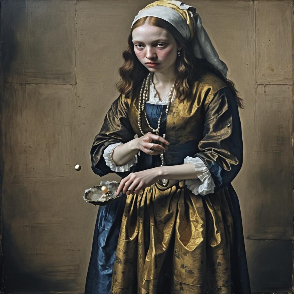 Dark Fantasy Girl with Pearl, Vermeer Style