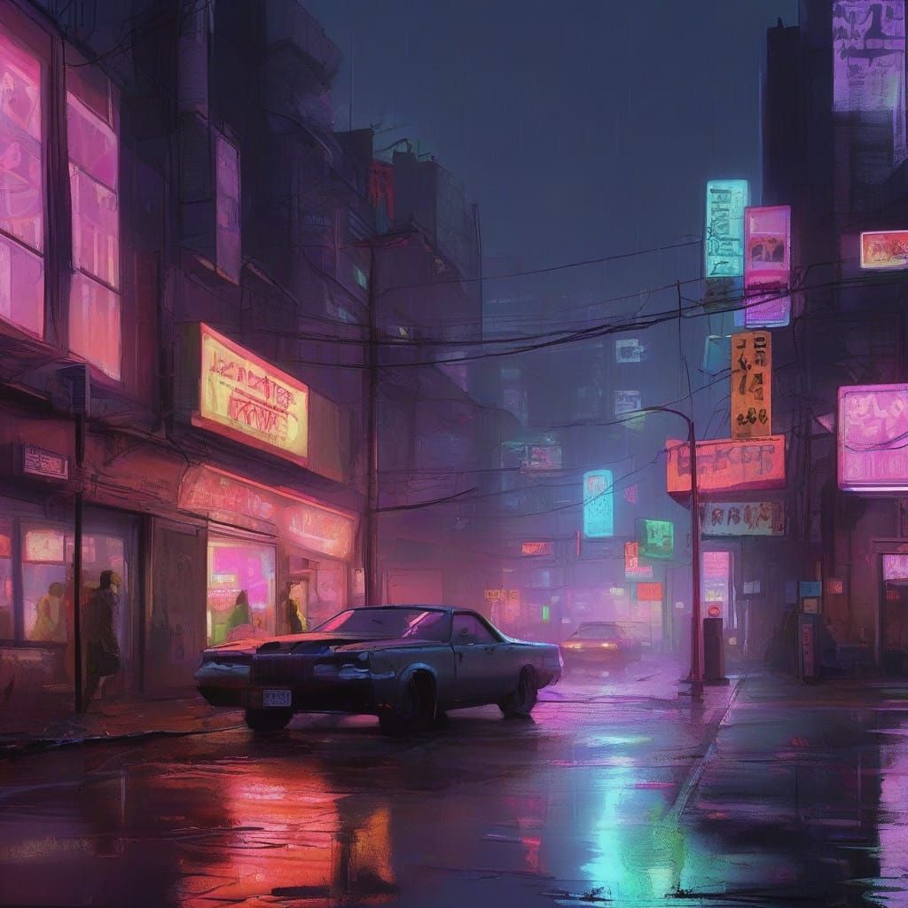 Cyberpunk Dystopian Cityscape in Neon Retro Aesthetic