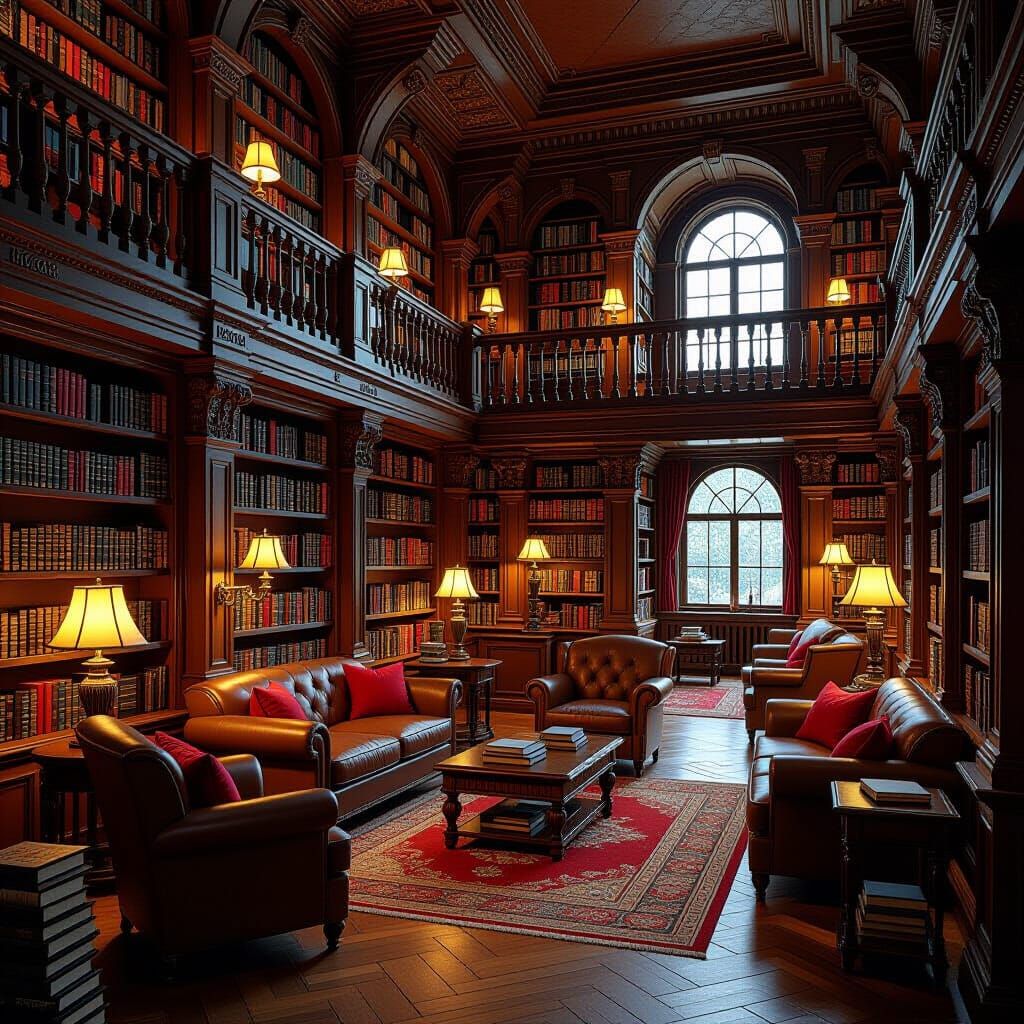 Cozy Library in Retro Science Fiction Style