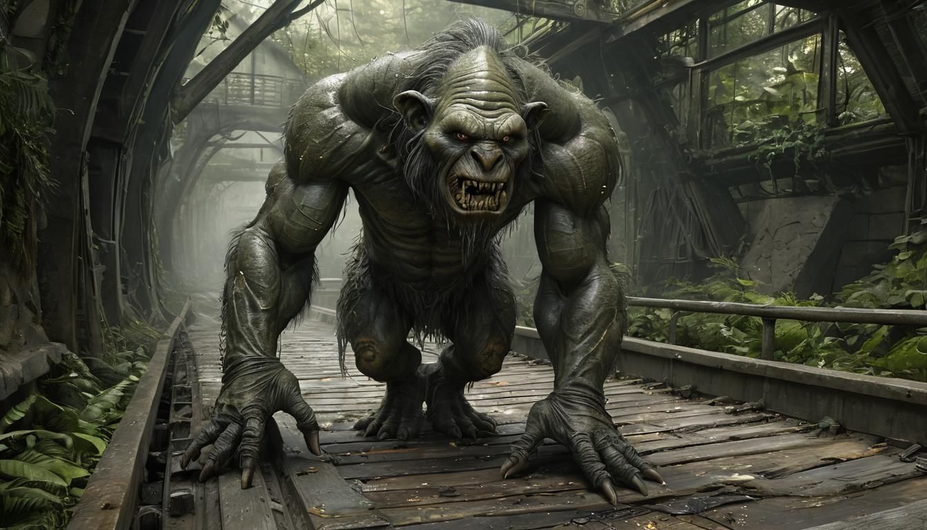 Menacing Troll Under Bridge in Dark Fantasy Style