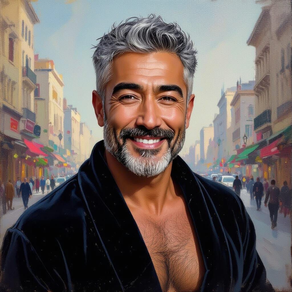 Joyful Aged Hunk in Impressionist Portrait